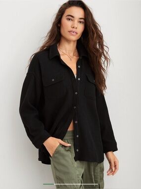 Aerie LumberJane Waffle Shirt True Black Size S